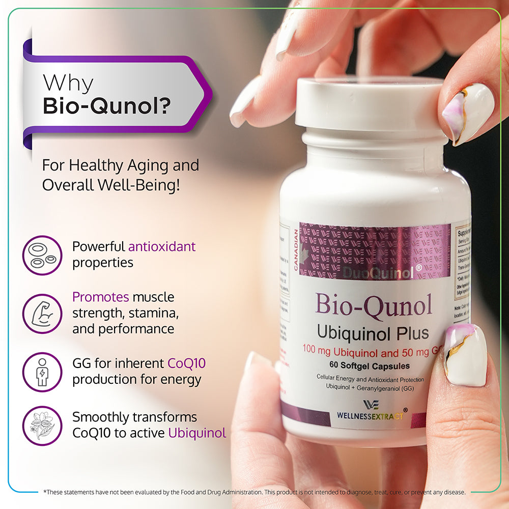 BioQunol | Suplemento de ubiquinol (CoQ10) con geranilgeraniol (GG) y vitamina C | 150 mg 60 cápsulas blandas
